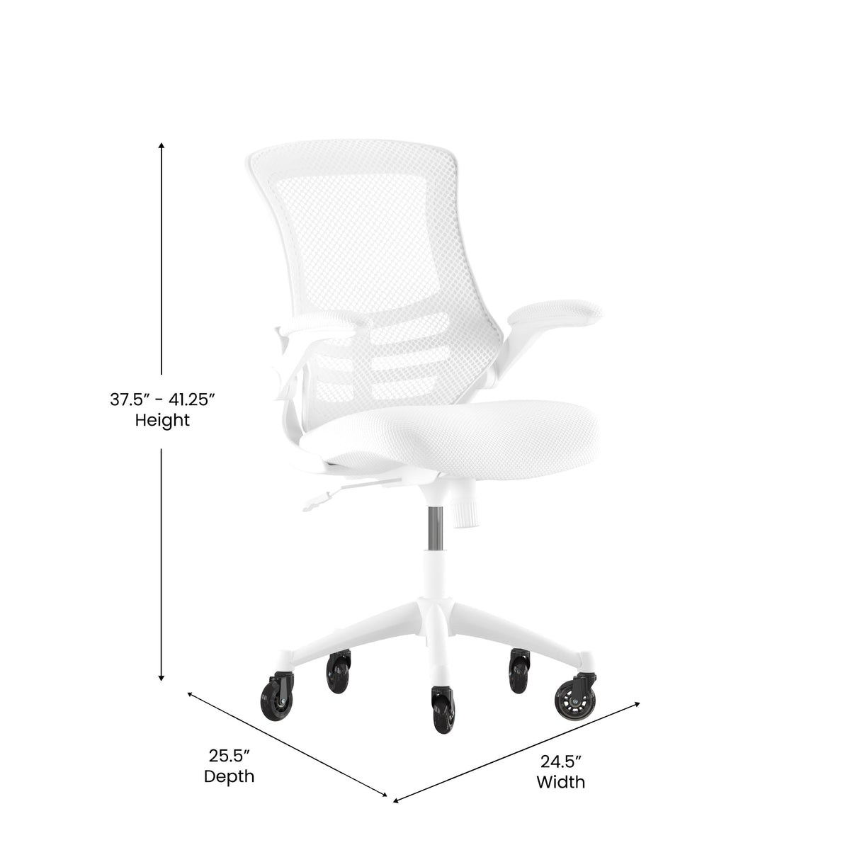 White Mesh/White Frame |#| Ergonomic Swivel Task Chair with Roller Wheels & Flip Up Arms - White Mesh