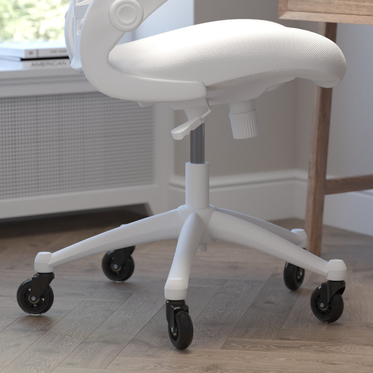 White Mesh/White Frame |#| Ergonomic Swivel Task Chair with Roller Wheels & Flip Up Arms - White Mesh