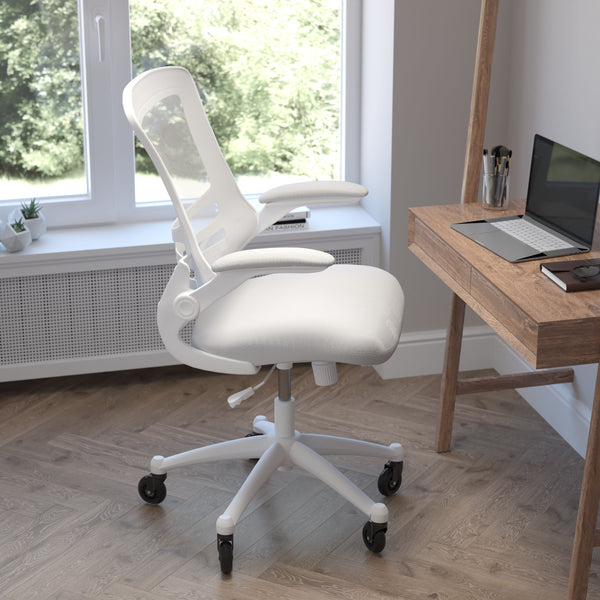 Light Gray Mesh/White Frame |#| Ergonomic Swivel Task Chair with Roller Wheels & Flip Up Arms - Gray Mesh