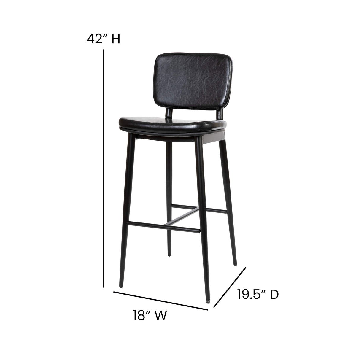 Black |#| Set of 2 Black LeatherSoft Barstools with Black Iron Frame-Integrated Footrest