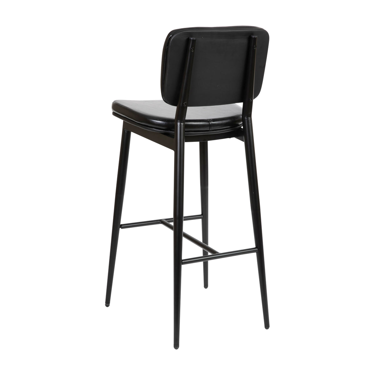 Black |#| Set of 2 Black LeatherSoft Barstools with Black Iron Frame-Integrated Footrest