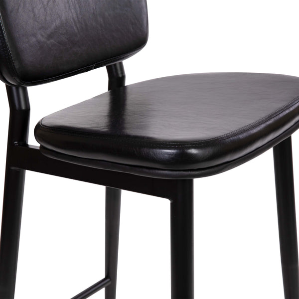 Black |#| Set of 2 Black LeatherSoft Barstools with Black Iron Frame-Integrated Footrest