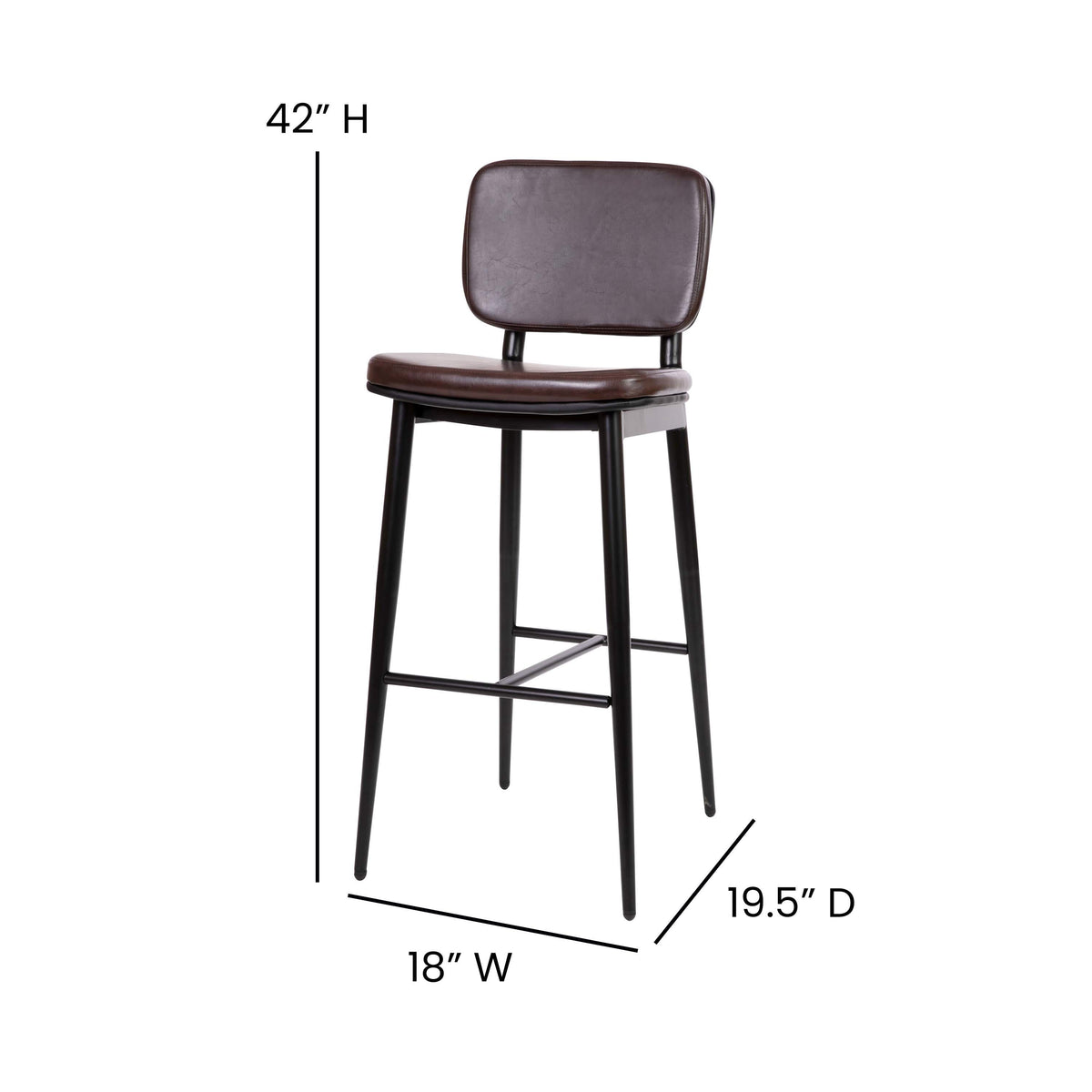 Brown |#| Set of 2 Brown LeatherSoft Barstools with Black Iron Frame-Integrated Footrest