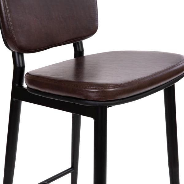 Brown |#| Set of 2 Brown LeatherSoft Barstools with Black Iron Frame-Integrated Footrest