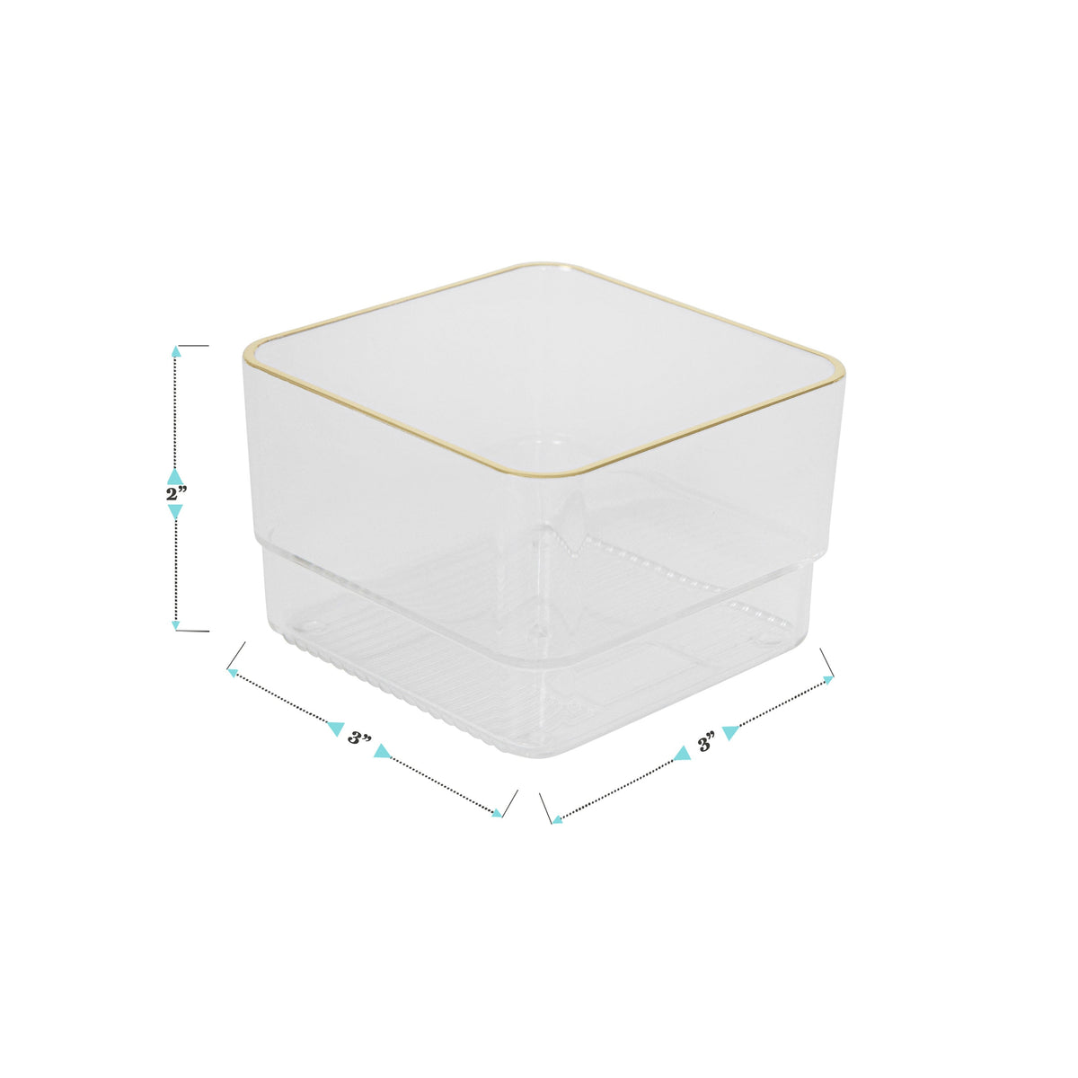 Set of 12 Plastic Stacking Desk Drawer Organizers with Gold Trim - 3 x 3
