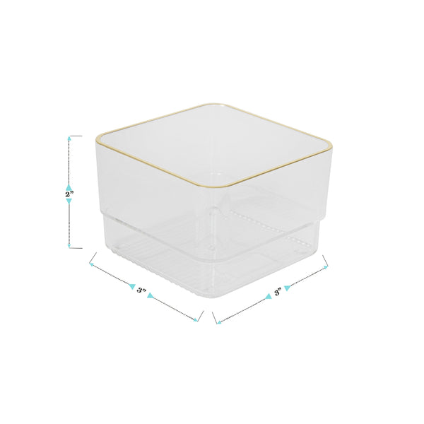 Set of 12 Plastic Stacking Desk Drawer Organizers with Gold Trim - 3 x 3