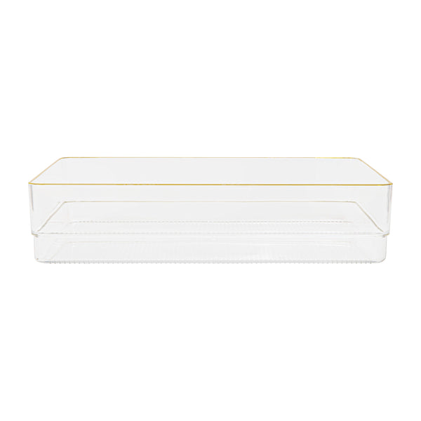 Set of 3 Plastic Stacking Desk Drawer Organizers with Gold Trim - 12 x 6