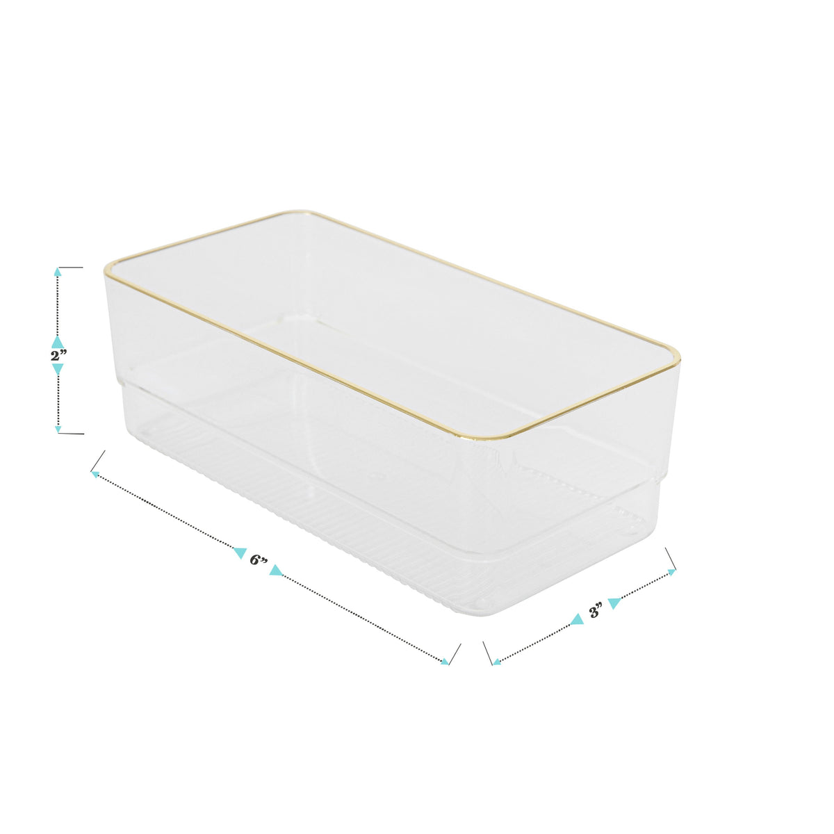 Set of 6 Plastic Stacking Desk Drawer Organizers with Gold Trim - 6 x 3