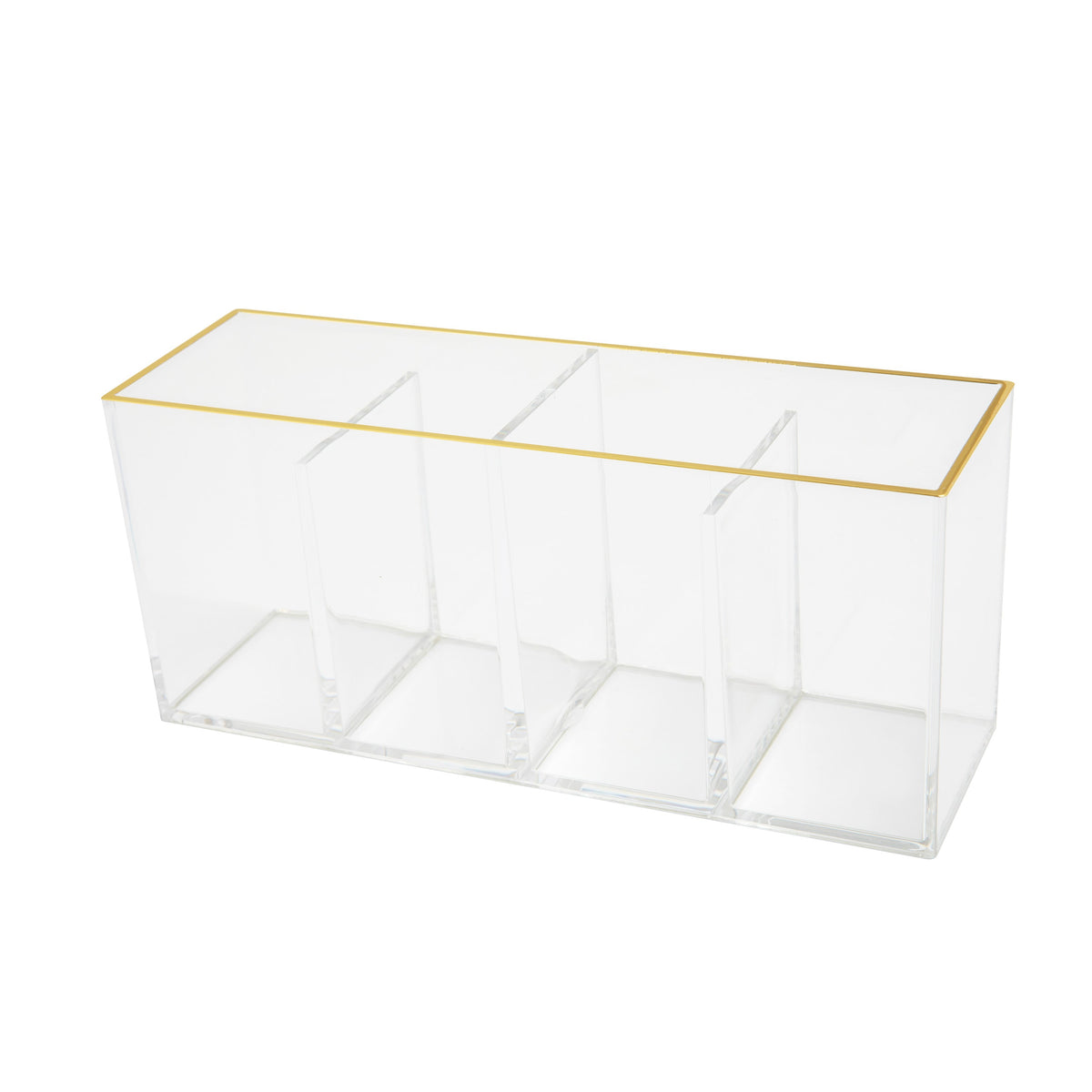 Plastic 4 Compartment Desktop Pen Holder and Organizer with Gold Trim