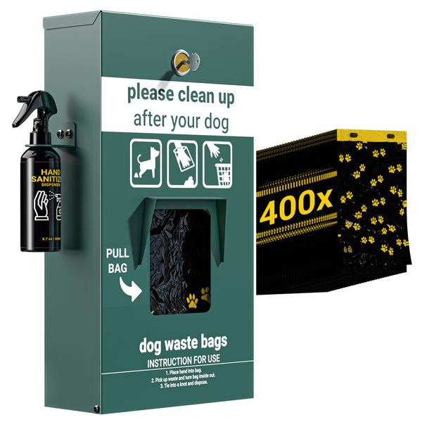 Mountable Locking Pull Out Pet Waste Bag Dispenser with Hand Sanitizer Bottle