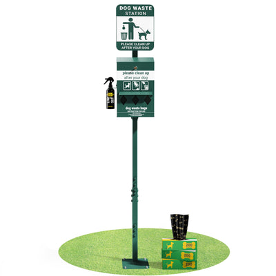 Kessler Mini Pet Waste Station with Glow in the Dark Signage, Triple Storage Waste Bag Dispenser, and Hand Sanitizer Bottle - 600 Waste Bags Included - View 1