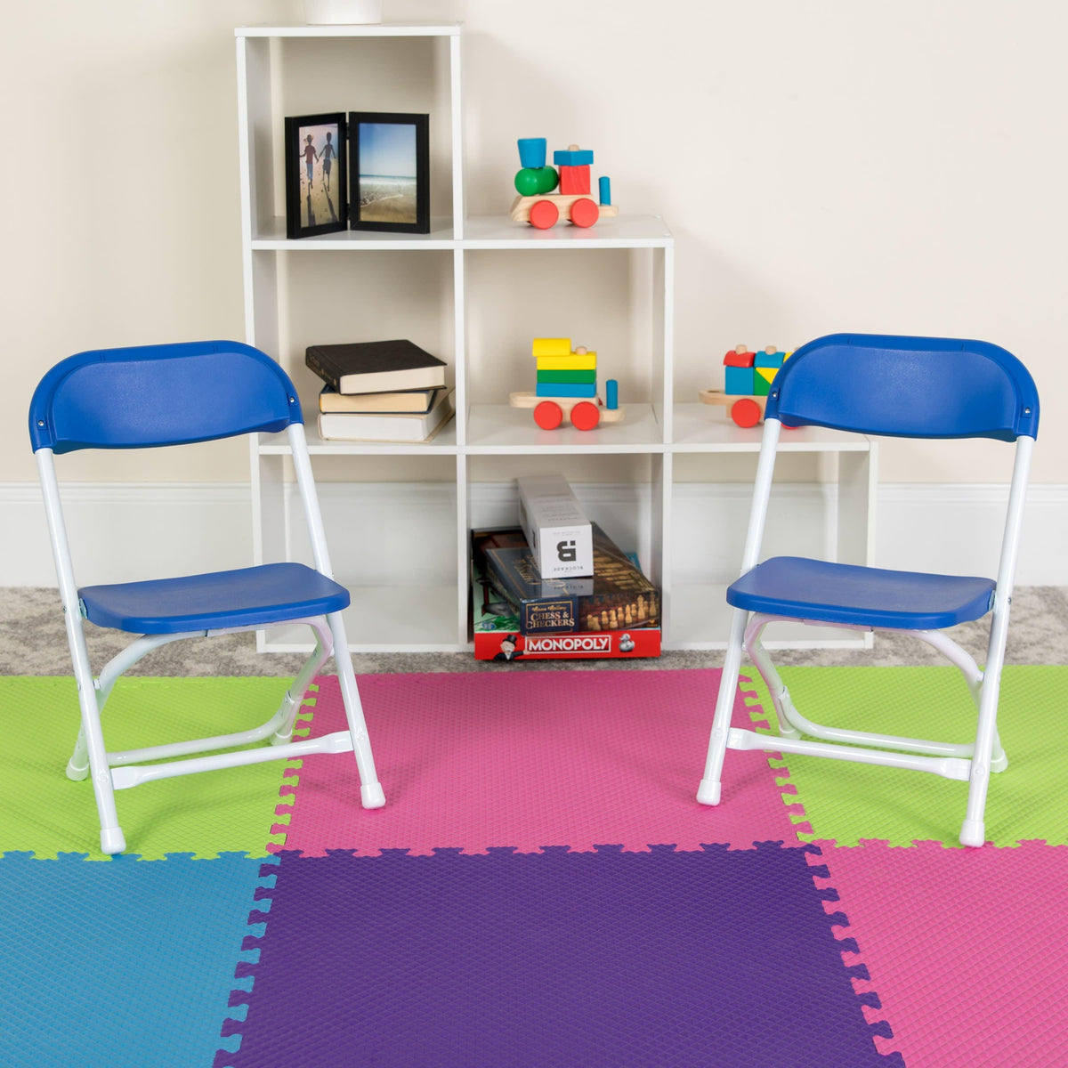 Blue |#| Kids Blue Plastic Folding Chair with Textured Seat - Preschool Seating