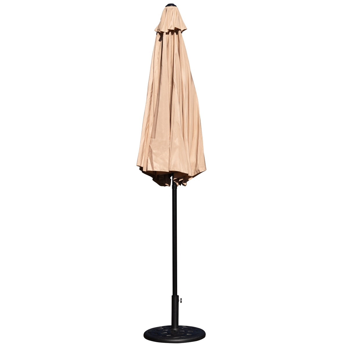 Tan |#| Bundled Set - Tan 9 FT Round Umbrella & Universal Black Cement Waterproof Base