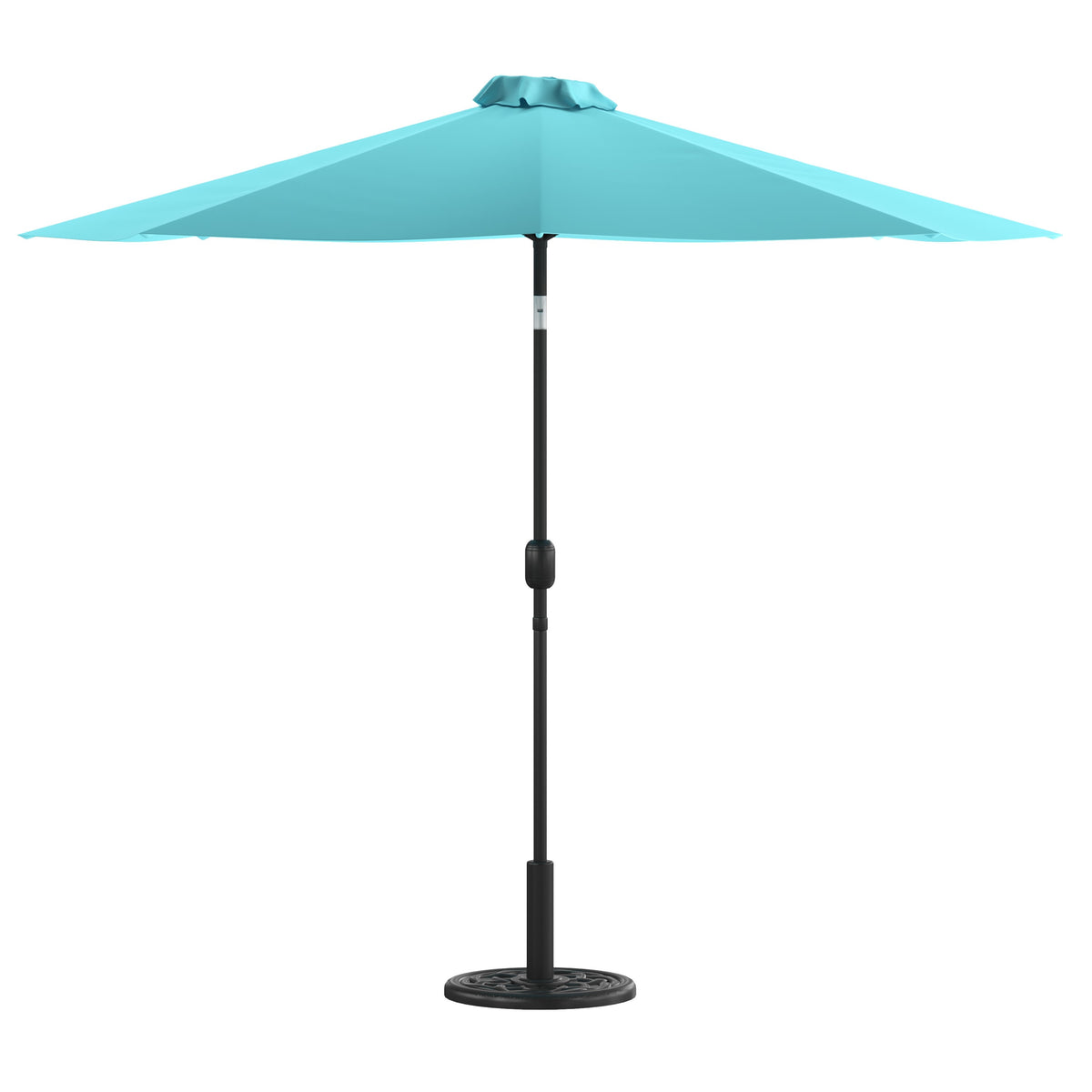 Teal |#| Bundled Set - Teal 9 FT Round Umbrella & Universal Black Cement Waterproof Base