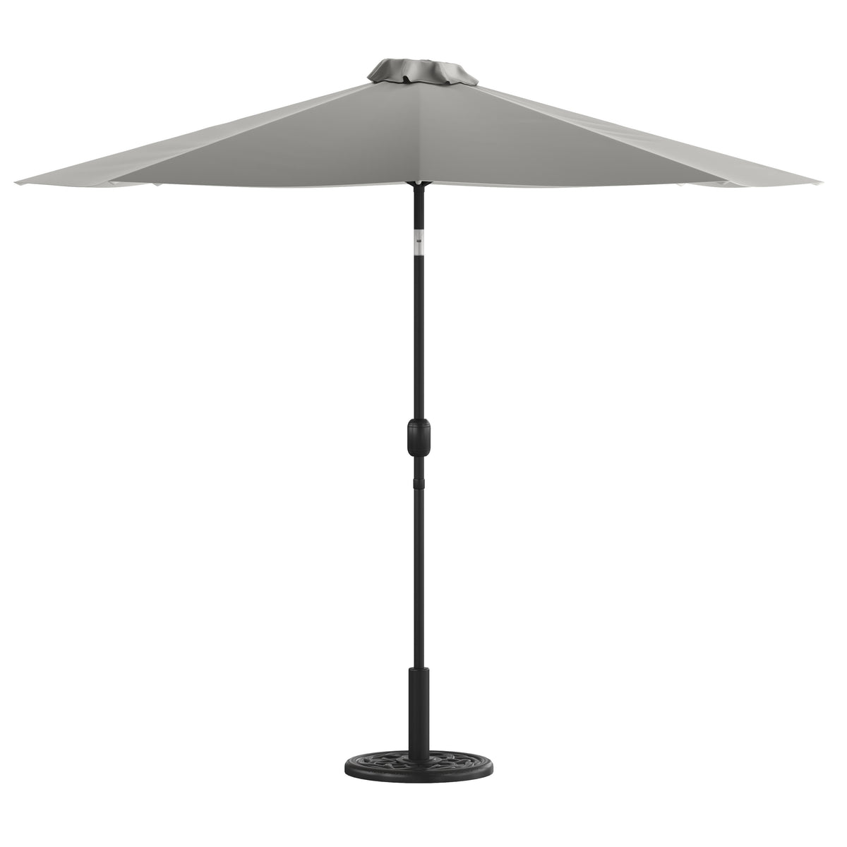 Gray |#| Bundled Set - Gray 9 FT Round Umbrella & Universal Black Cement Waterproof Base