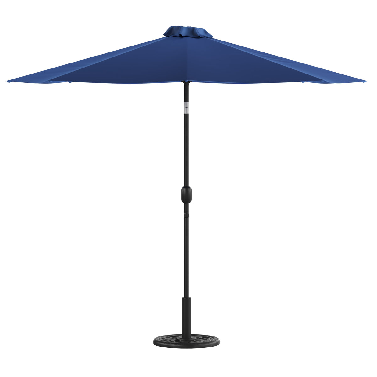 Navy |#| Bundled Set - Navy 9 FT Round Umbrella & Universal Black Cement Waterproof Base