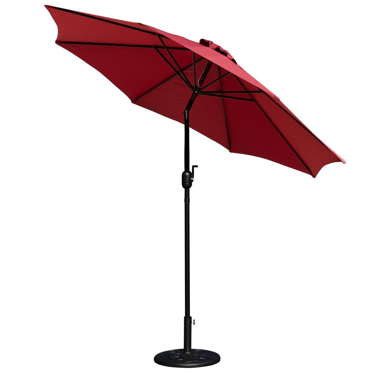 Red |#| Bundled Set - Red 9 FT Round Umbrella & Universal Black Cement Waterproof Base