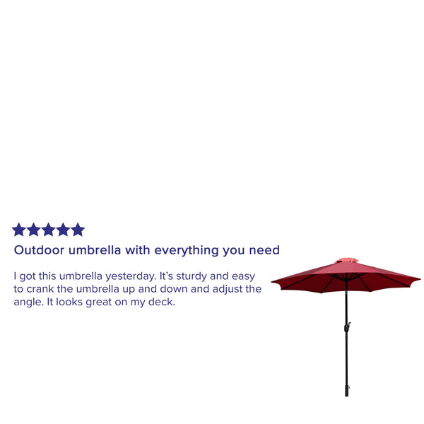 Red |#| Red 9 FT Round Umbrella - 1.5inch Diameter Aluminum Pole - Crank and Tilt Function