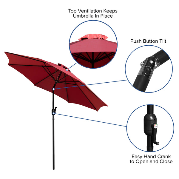 Red |#| Red 9 FT Round Umbrella - 1.5inch Diameter Aluminum Pole - Crank and Tilt Function