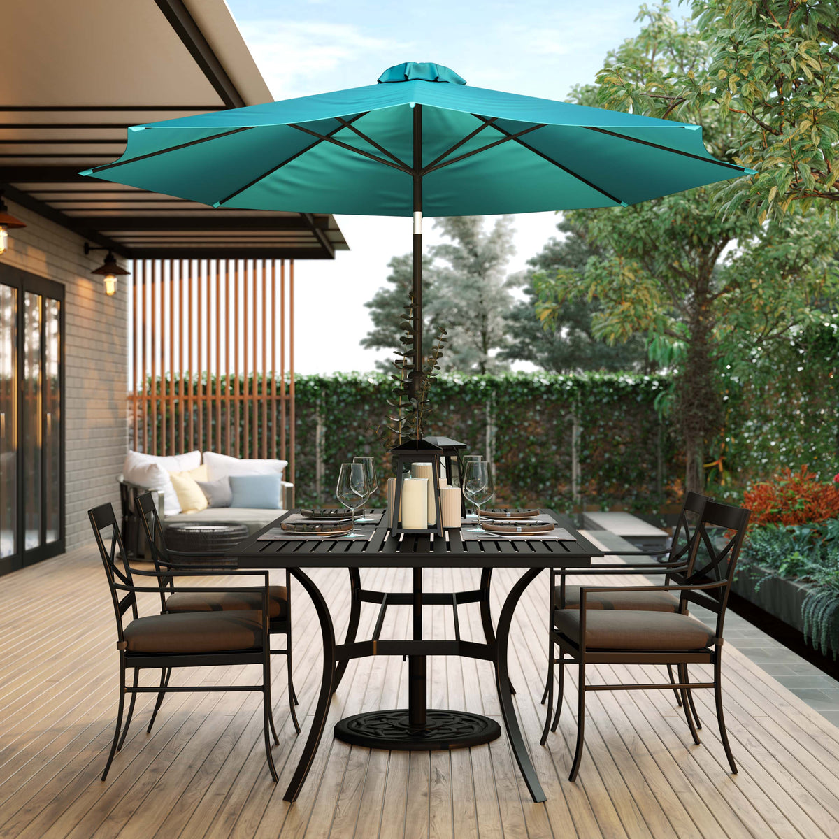 Teal |#| Teal 9 FT Round Umbrella - 1.5inch Diameter Aluminum Pole - Crank and Tilt Function