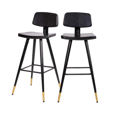 Kora Commercial Grade Low Back Barstools-LeatherSoft Upholstery-Iron Frame-Integrated Footrest-Gold Tipped Legs-Set of 2