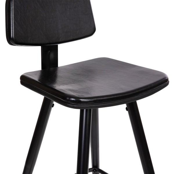 Black |#| Set of 2 Black LeatherSoft Barstools with Black Iron Frame and Gold Tipped Legs
