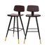 Kora Commercial Grade Low Back Barstools-LeatherSoft Upholstery-Iron Frame-Integrated Footrest-Gold Tipped Legs-Set of 2