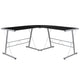Black Top/Silver Frame |#| L-Shaped Computer Corner Glass Desk, Gaming Desk, Home Office Corner Desk, Black