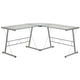 Clear Top/Silver Frame |#| L-Shaped Computer Corner Glass Desk, Gaming Desk, Home Office Corner Desk, Clear