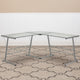 Clear Top/Silver Frame |#| L-Shaped Computer Corner Glass Desk, Gaming Desk, Home Office Corner Desk, Clear