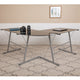 Black Top/Silver Frame |#| L-Shaped Computer Corner Glass Desk, Gaming Desk, Home Office Corner Desk, Black