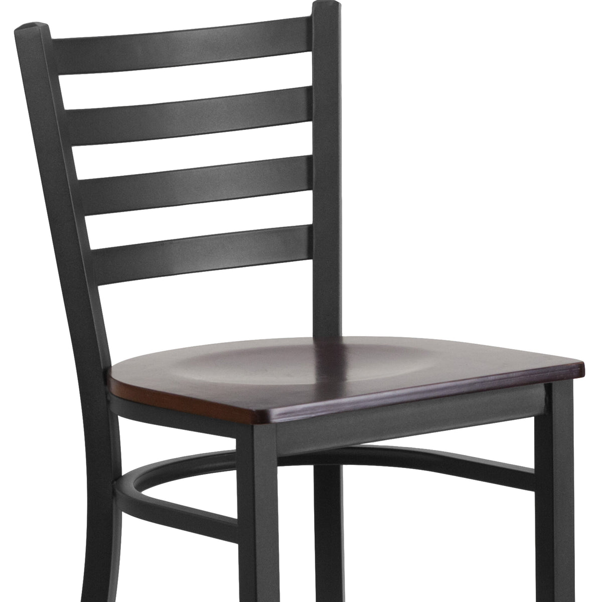 Walnut Wood Seat/Black Metal Frame |#| Black Ladder Back Metal Restaurant Barstool - Walnut Wood Seat