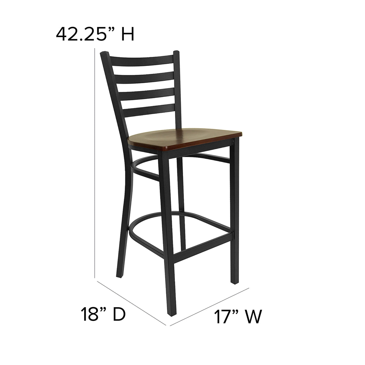 Mahogany Wood Seat/Black Metal Frame |#| Black Ladder Back Metal Restaurant Barstool - Mahogany Wood Seat
