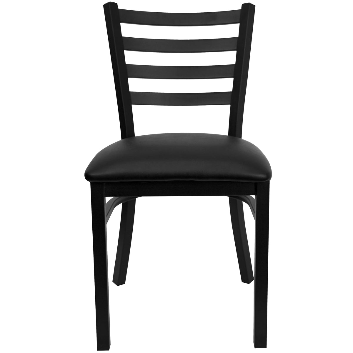 Black Vinyl Seat/Black Metal Frame |#| Black Ladder Back Metal Restaurant Chair - Black Vinyl Seat