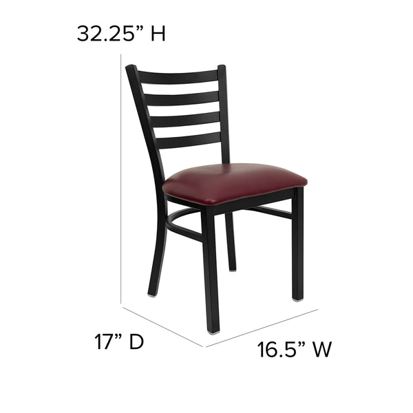 Burgundy Vinyl Seat/Black Metal Frame |#| Black Ladder Back Metal Restaurant Chair - Burgundy Vinyl Seat