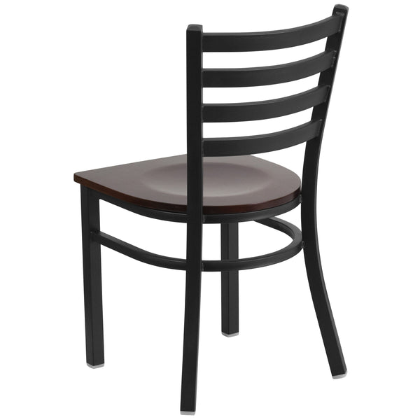 Walnut Wood Seat/Black Metal Frame |#| Black Ladder Back Metal Restaurant Chair - Walnut Wood Seat