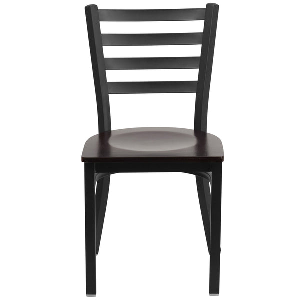 Walnut Wood Seat/Black Metal Frame |#| Black Ladder Back Metal Restaurant Chair - Walnut Wood Seat