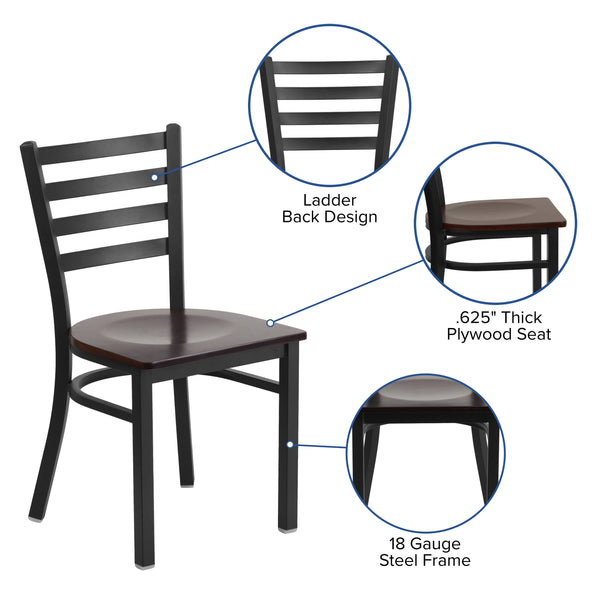 Mahogany Wood Seat/Black Metal Frame |#| Black Ladder Back Metal Restaurant Chair - Mahogany Wood Seat