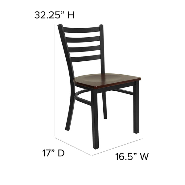 Mahogany Wood Seat/Black Metal Frame |#| Black Ladder Back Metal Restaurant Chair - Mahogany Wood Seat