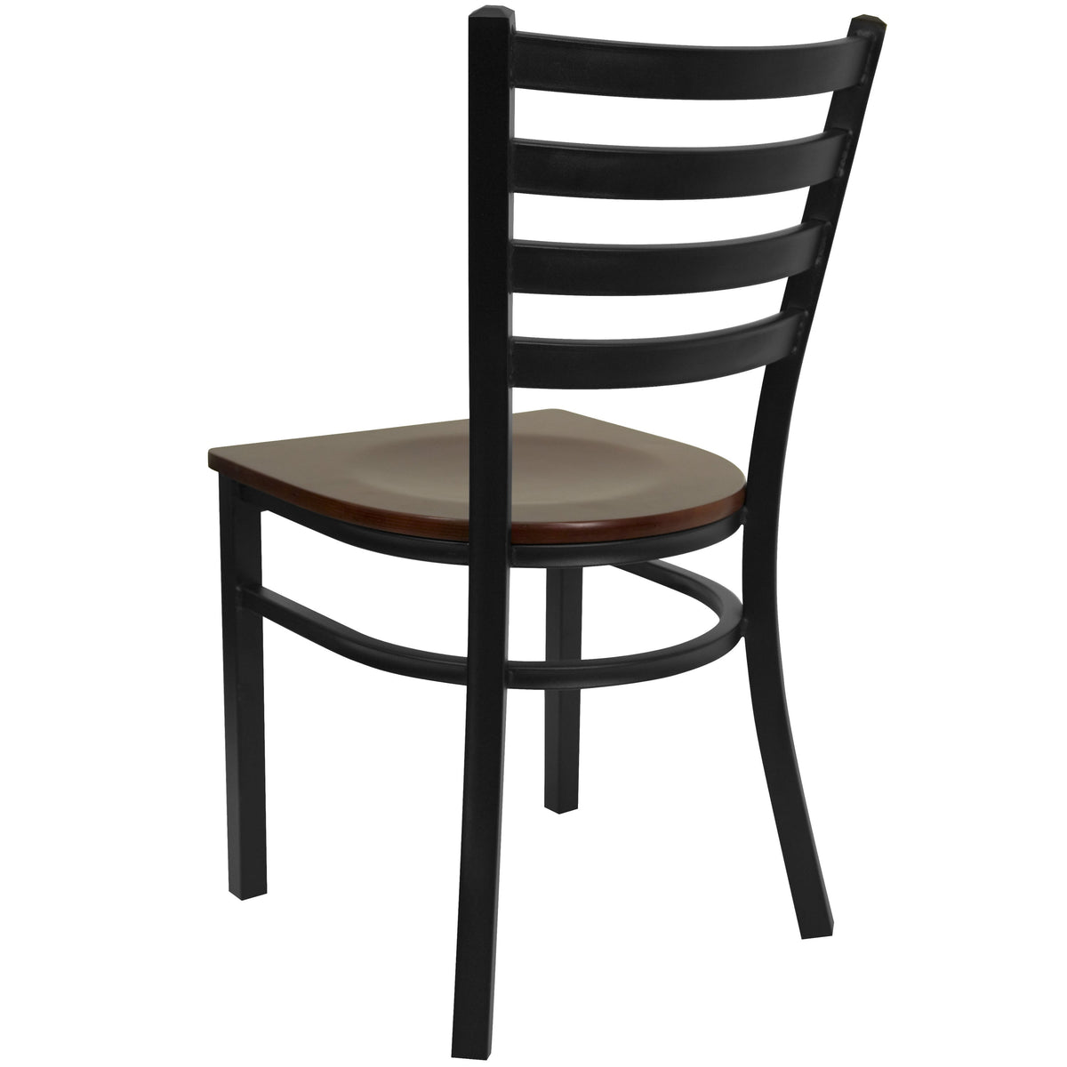 Mahogany Wood Seat/Black Metal Frame |#| Black Ladder Back Metal Restaurant Chair - Mahogany Wood Seat