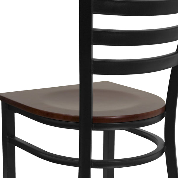 Mahogany Wood Seat/Black Metal Frame |#| Black Ladder Back Metal Restaurant Chair - Mahogany Wood Seat