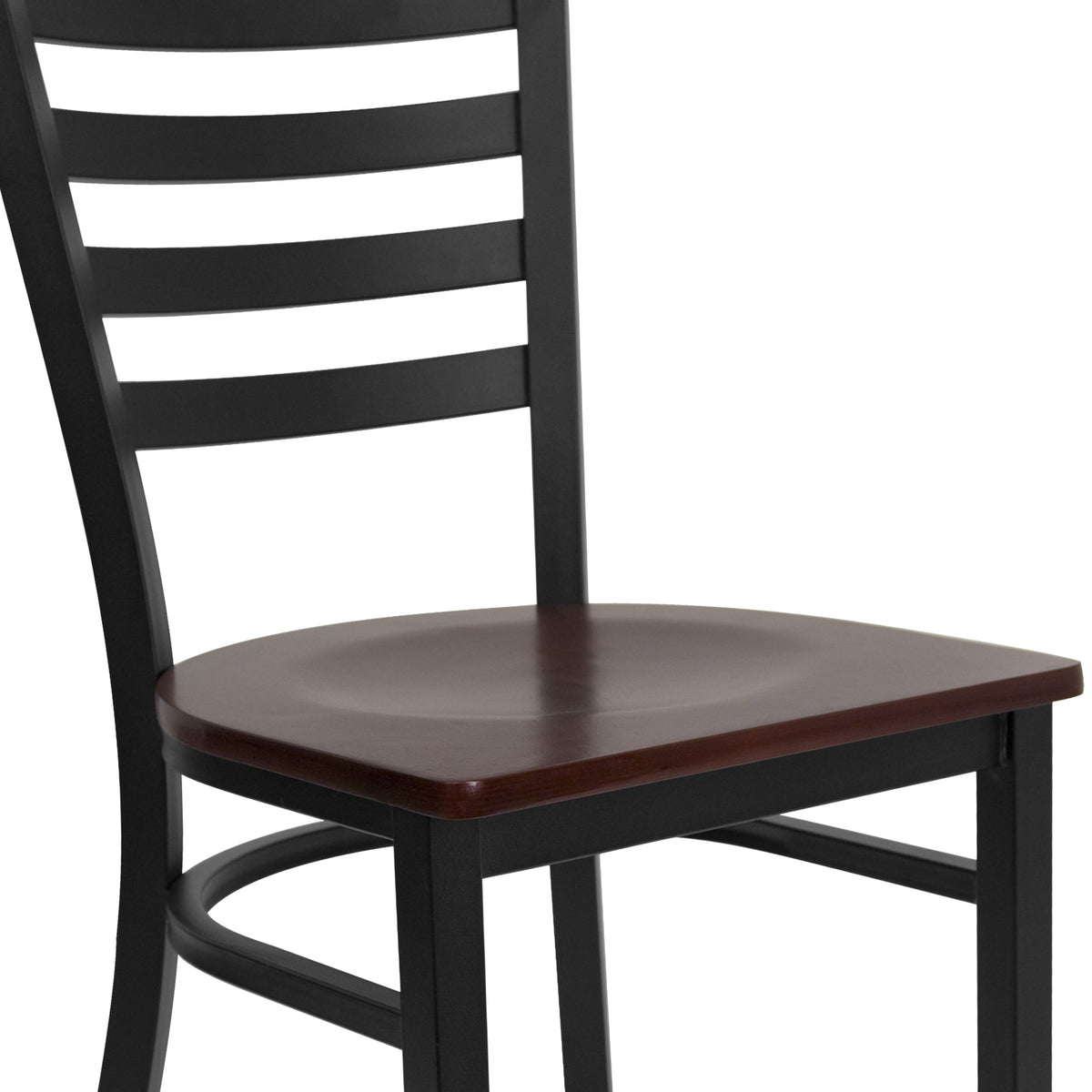 Mahogany Wood Seat/Black Metal Frame |#| Black Ladder Back Metal Restaurant Chair - Mahogany Wood Seat