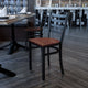 Cherry Wood Seat/Black Metal Frame |#| Black Ladder Back Metal Restaurant Chair - Cherry Wood Seat