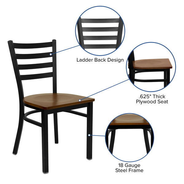 Cherry Wood Seat/Black Metal Frame |#| Black Ladder Back Metal Restaurant Chair - Cherry Wood Seat