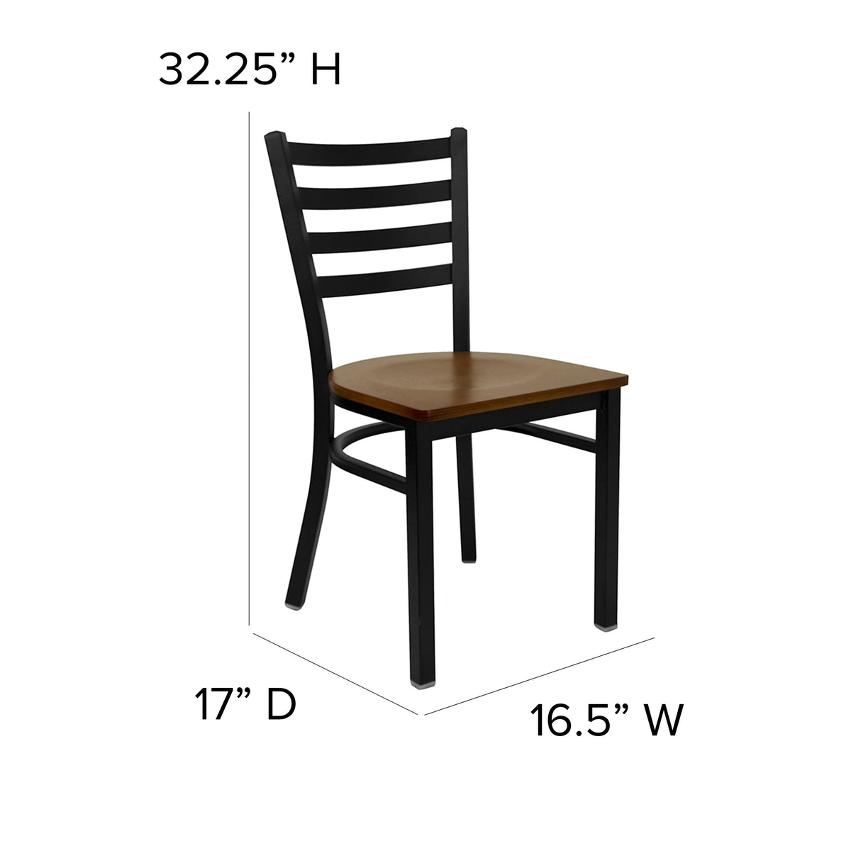 Cherry Wood Seat/Black Metal Frame |#| Black Ladder Back Metal Restaurant Chair - Cherry Wood Seat