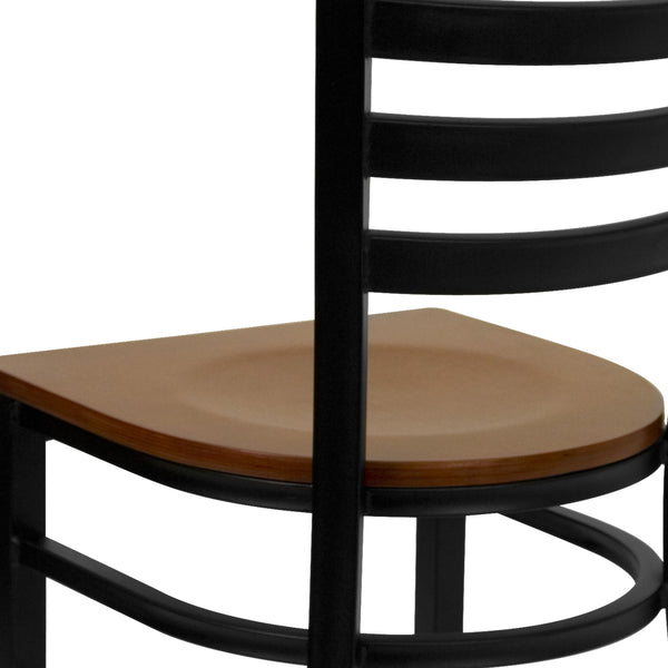 Cherry Wood Seat/Black Metal Frame |#| Black Ladder Back Metal Restaurant Chair - Cherry Wood Seat