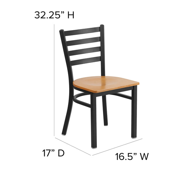 Natural Wood Seat/Black Metal Frame |#| Black Ladder Back Metal Restaurant Chair - Natural Wood Seat