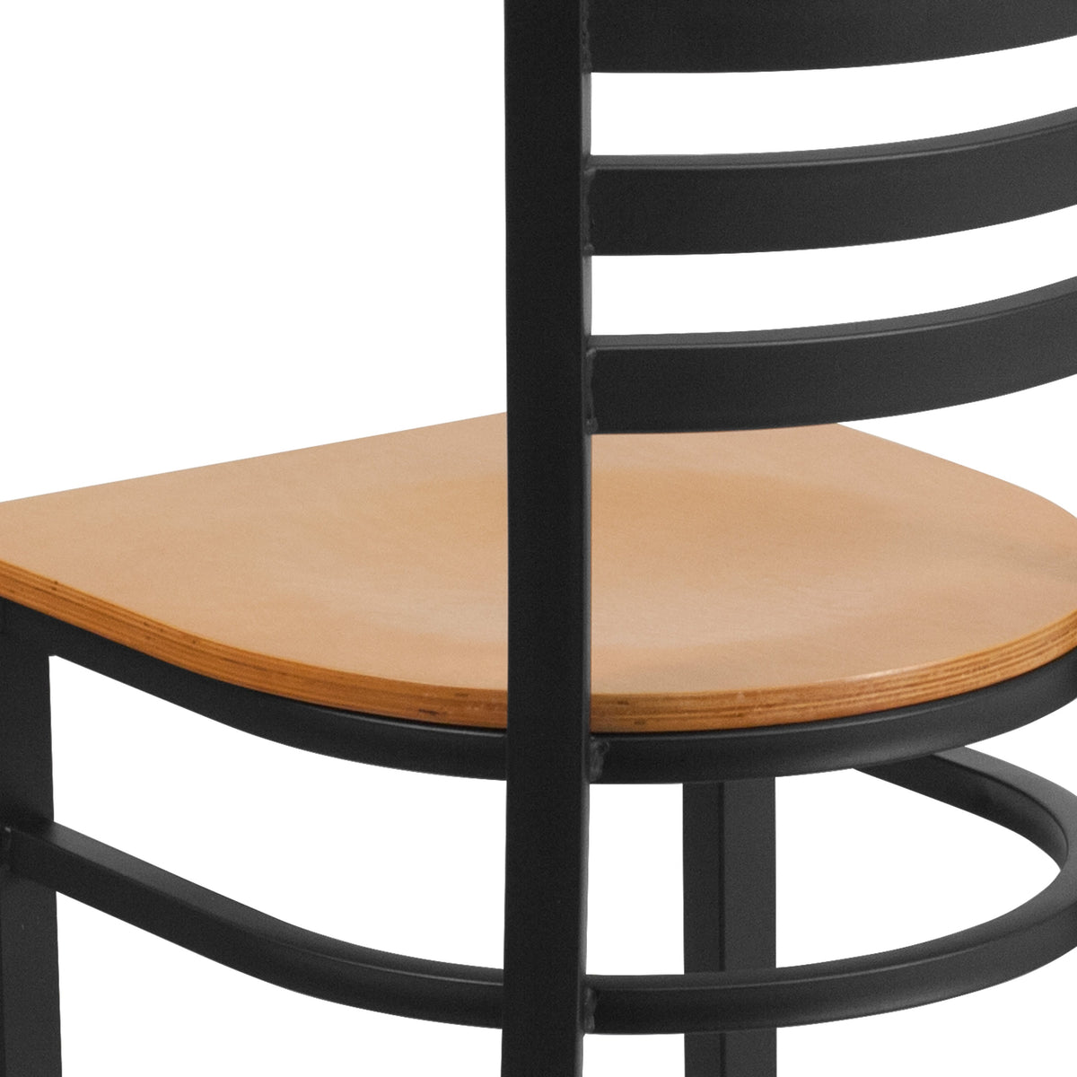 Natural Wood Seat/Black Metal Frame |#| Black Ladder Back Metal Restaurant Chair - Natural Wood Seat
