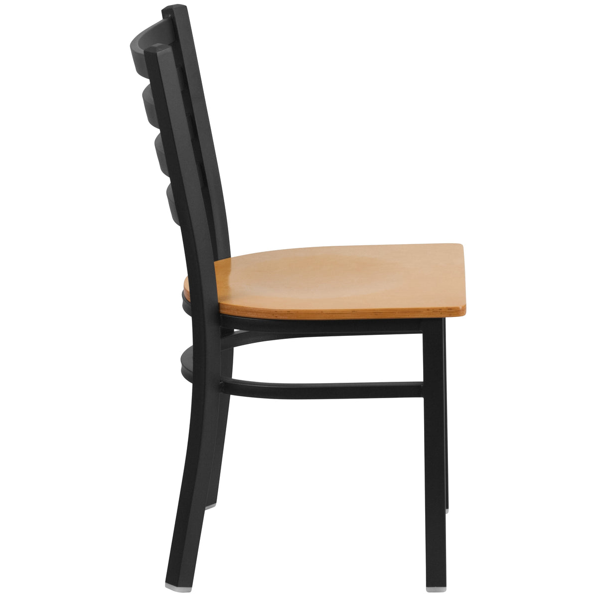 Natural Wood Seat/Black Metal Frame |#| Black Ladder Back Metal Restaurant Chair - Natural Wood Seat