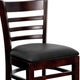 Black Vinyl Seat/Walnut Wood Frame |#| Ladder Back Walnut Wood Restaurant Barstool - Black Vinyl Seat